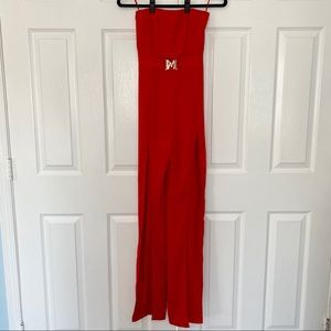 NWT Meshki Red Thigh High Slit Playsuit Sz XS